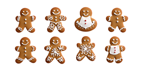 Pack Gingerbread Cookie Set Against Transparent Background for Holiday Themes, Bakery Branding, or Festive Design Projects