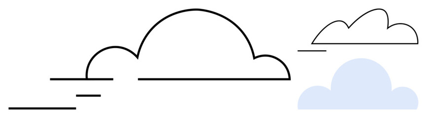 Outline cloud shapes with light lines evoke simplicity, movement, and clarity. Ideal for weather, environment, clean energy, cloud computing, minimalism creativity and clarity. Flat simple metaphor