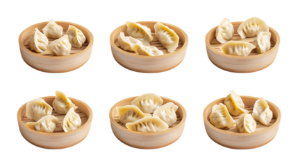 Pack Dumpling Set Against Transparent Background for Asian Cuisine Branding, Food Promotion, or Restaurant Design