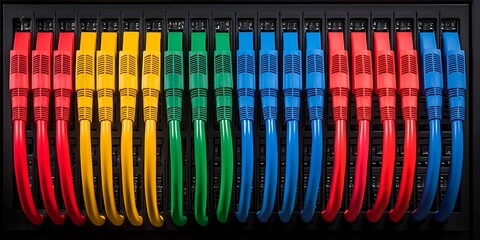 A vibrant array of colorful cables organized neatly, showcasing a spectrum of hues perfect for tech and networking applications.