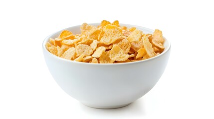 cornflakes in white bowl isolated on white