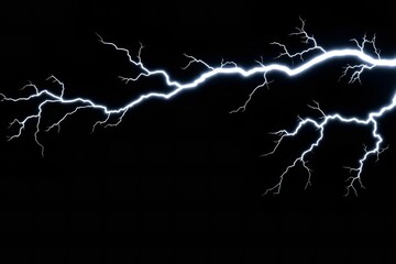 Dramatic Lightning Strike on Black Background: High-Resolution Image of Electric Discharge, Atmospheric Phenomenon, Nature Photography