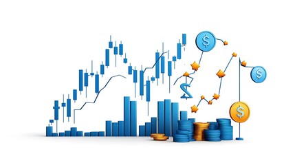 3D Render: Market Growth and Currency Fluctuation Visualization AI Generated