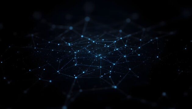 The abstract polygonal space low poly dark background features a mesmerizing array of connecting dots and lines