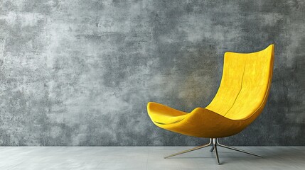 A modern yellow chair stands against a minimalist gray wall, highlighting the clean lines and stylish simplicity of modern design.