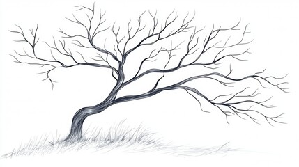 Obraz premium Elegant sketch of a bare tree with intricate branches on a blank background