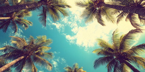 Summer background with palm trees. Generated AI. 