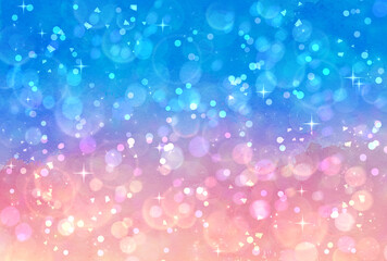 青とピンクのグラデーションのキラキラ背景　イルミネーション　玉ボケ　光