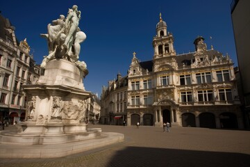 Fototapeta premium European square with monumental fountain and historical building