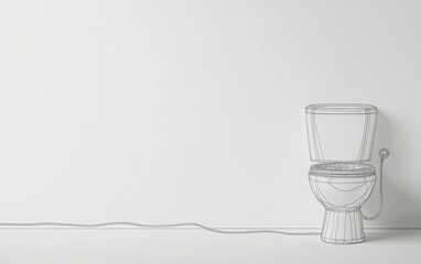 Unique line drawing of a toilet against a minimalist white wall in a modern bathroom setting