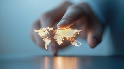 Cybersecurity and Protection Person working on a computer with a security interface displaying a world map with protected zones, representing cybersecurity monitoring and threat detection.