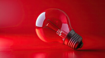 A vibrant red light bulb resting on a red surface, showcasing a modern design and bold color, perfect for artistic concepts.