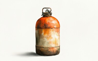 Rusty gas cylinder in a neutral setting showcasing its weathered textures and colors