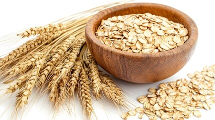 Oat flakes uncooked oats in bowl with poon