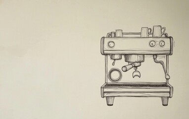 Fototapeta premium Sketch of a vintage espresso machine with cups on top in a minimalist style