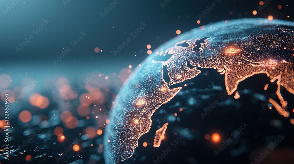 Poster globe with connectivity icons futuristic globe with holographic projections of connectivity icons an