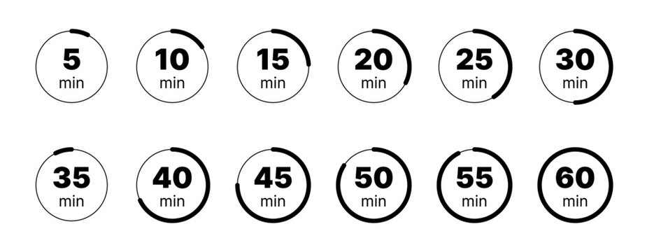Timer, clock, stopwatch isolated set icons. Countdown timer symbol icon set. Label cooking time. Vector illustration