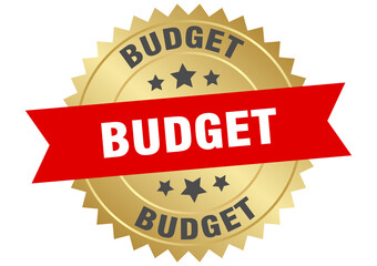 budget. budget round red and gold label isolated on transparent background