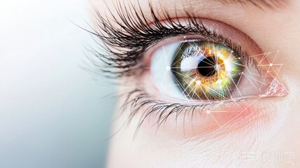 Cybernetic Eyes Abstract representation of a cybernetic eye with digital overlays and network connections, symbolizing human machine interface and technological enhancement.