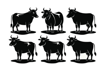 Obraz premium Simple Black and White Silhouettes of Cows set