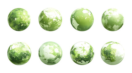 Pack Green Planet Set Against Transparent Background for Eco-Friendly Campaigns, Sustainability Branding, or Environmental Design Projects