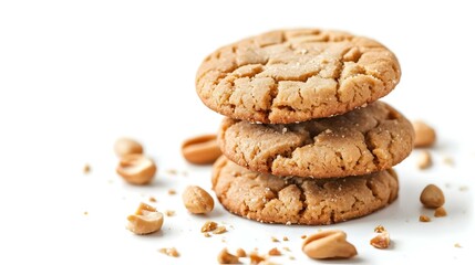 Tasty peanut cookies on white background