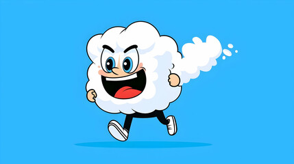 Obraz premium Playful Cartoon Cloud Character Expressing Joyful Emotions Running Fast