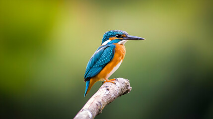 Obraz premium Vibrant Kingfisher Perched on a Branch in Natural Green Background