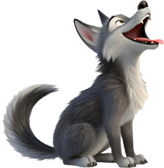 Obraz premium A fun and friendly wolf cartoon character with a mischievous grin, perfect for animated adventures. 