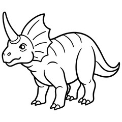 Fototapeta premium A Friendly Baby Triceratops Dinosaur Ready For A Prehistoric Adventure, Showcased In A Simple Black And White Line Drawing Style