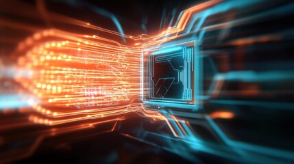 Dynamic digital circuitry animation virtual environment video content futuristic setting close-up perspective technology concept