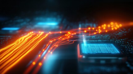 Dynamic data flow visualization digital space infographic design futuristic environment close-up view technology concept