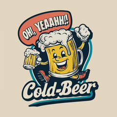 Cold-Beer running beer mug character saying
