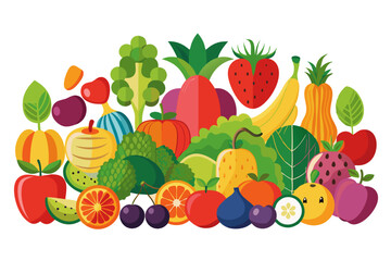 Colorful Fruits and Vegetables Vector Illustration – Healthy Food Icons Set