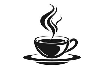 Black Steaming Coffee Cup Icon – Minimalist Coffee Mug Vector Illustration