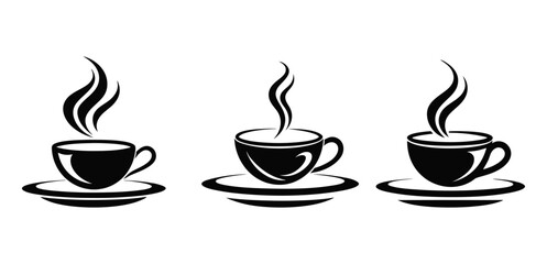 Black Steaming Coffee Cup Icon – Minimalist Coffee Mug Vector Illustration