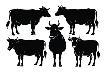 Fototapeta premium Simple Black and White Silhouettes of Cows set