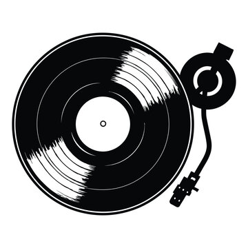 Vinyl record spinning Silhouette, Vector, Icon, Logo, White Background.