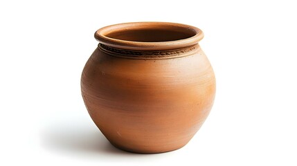 Closeup front view raw simple clay pot isolated