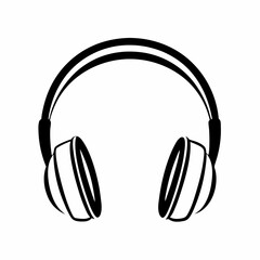Black and white headphones icon on white background
