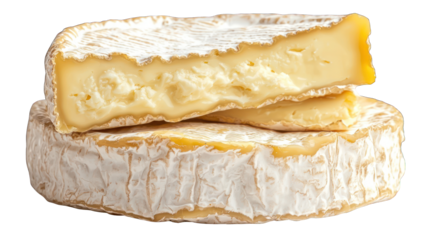 Creamy cheese wheels stacked with a rustic background