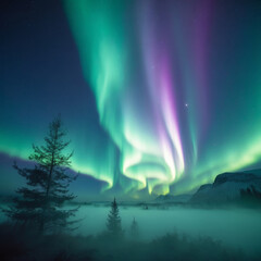 Naklejka premium aurora borealis over the lake