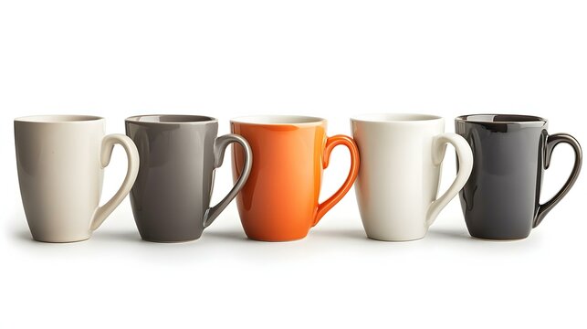 Empty ceramic mugs isolated on white background