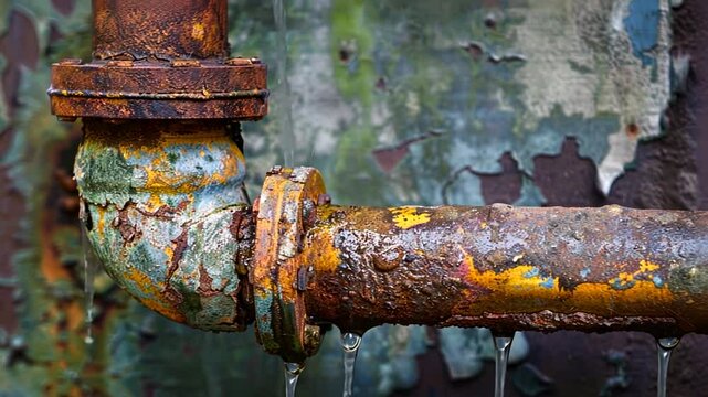 Rostiges Rohr mit auslaufendem Wasser als Symbol f&uuml;r Umweltverschmutzung