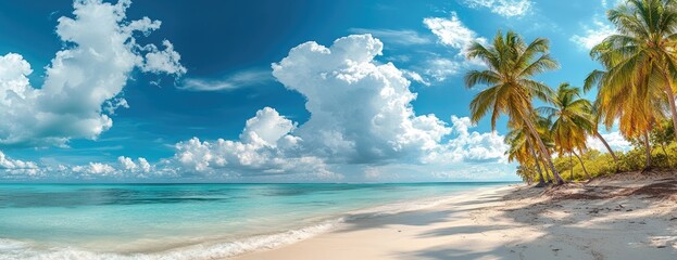 Tropical beach paradise with palm trees