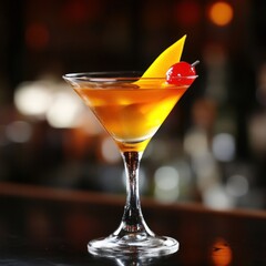 Refreshing cocktail with lime and lemon served in a glass at the bar with ice and vodka