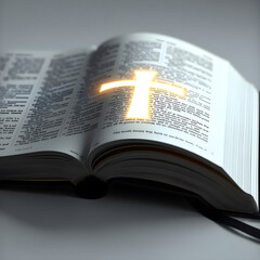 The Holy Bible with a luminous cross reflection on its pages, powerfully symbolizing Christian faith and the glorious resurrection of Christ
