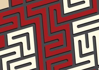 Interwoven Red Beige Black Maze Design