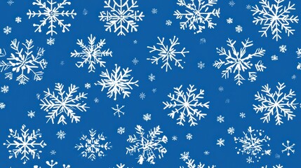 White Snowflakes on Deep Blue Background for Winter Design
