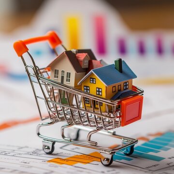 Shopping cart with house icons